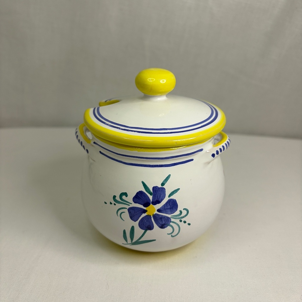 Vintage Shafford Italy Hand-Painted Sugar Honey Condiment Jar Pot Bowl Flowers